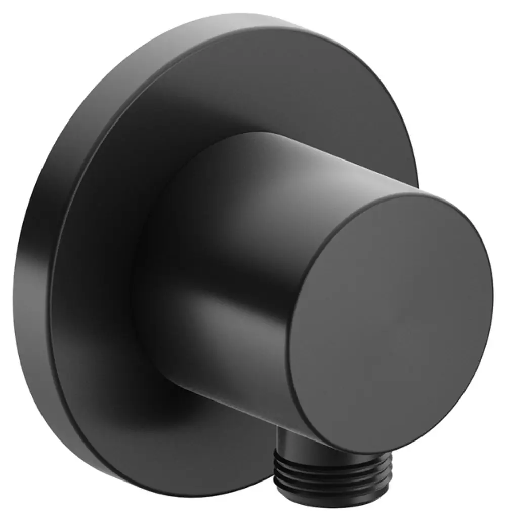 Schwarzer Schlauchanschluss von Keuco, rundes Design mit Gewindeanschluss, dient zur Verbindung von Schläuchen in Sanitäranlagen.